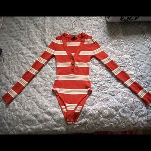 Orange V Neck Body Suit